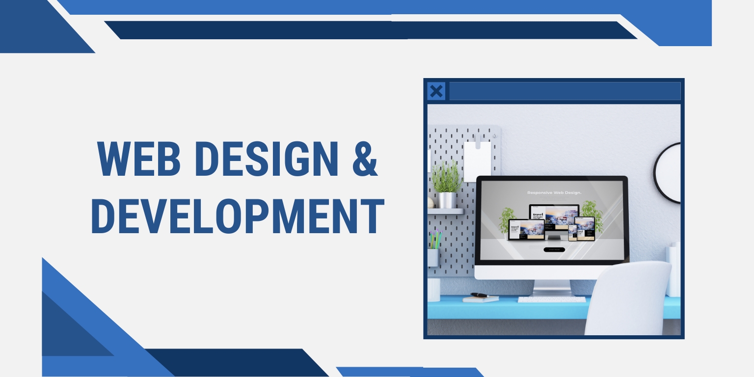 White Dusk Blue And Nile Blue Geometric Web Design And Development Presentation