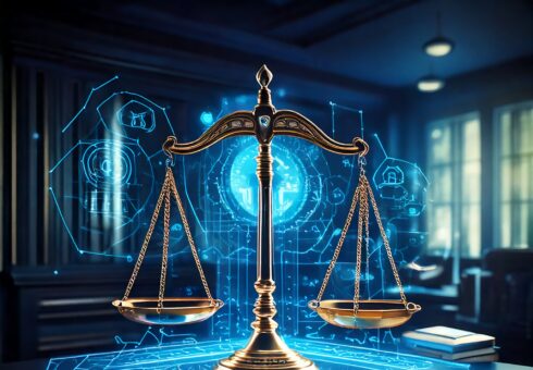 Firefly-A-sleek-and-modern-digital-courtroom-where-SEO-and-law-integrate-seamlessly.-A-glowing-balan-490x340