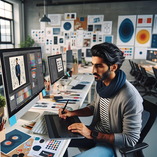 man-sits-desk-with-computer-picture-man-wall_691522-5355